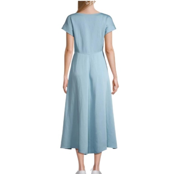 Maxmara Weekend NWT Ghiglia A-line Midi Dress Brushed Satin Linen Water Blue - Picture 6 of 16